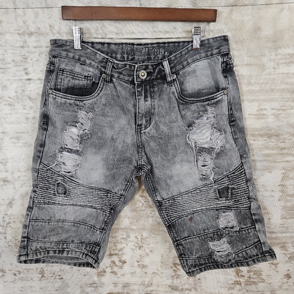 Trillnation Other - Trillnation Men's Denim Shorts Jean Distressed 34 Moto Style Streetwear